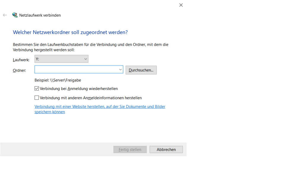 Maske zum Netzwerklaufwerk verbinden unter Windows 10